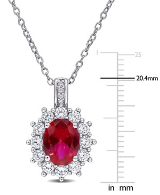 Gemstone & Diamond Accent Halo 18" Pendant Necklace in Sterling Silver