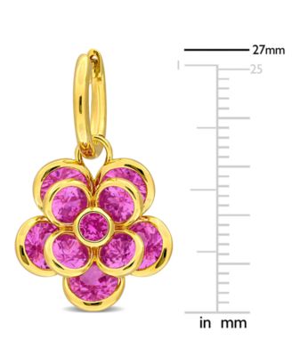 Lab Created Pink Sapphire Flower Charm Hoop Earrings (7-1/2 ct. t.w.) in 18k Gold-Flash Over Silver
