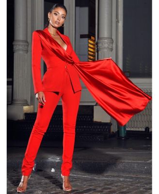 Women's Vayla Red Skinny Fit Crepe Trousers