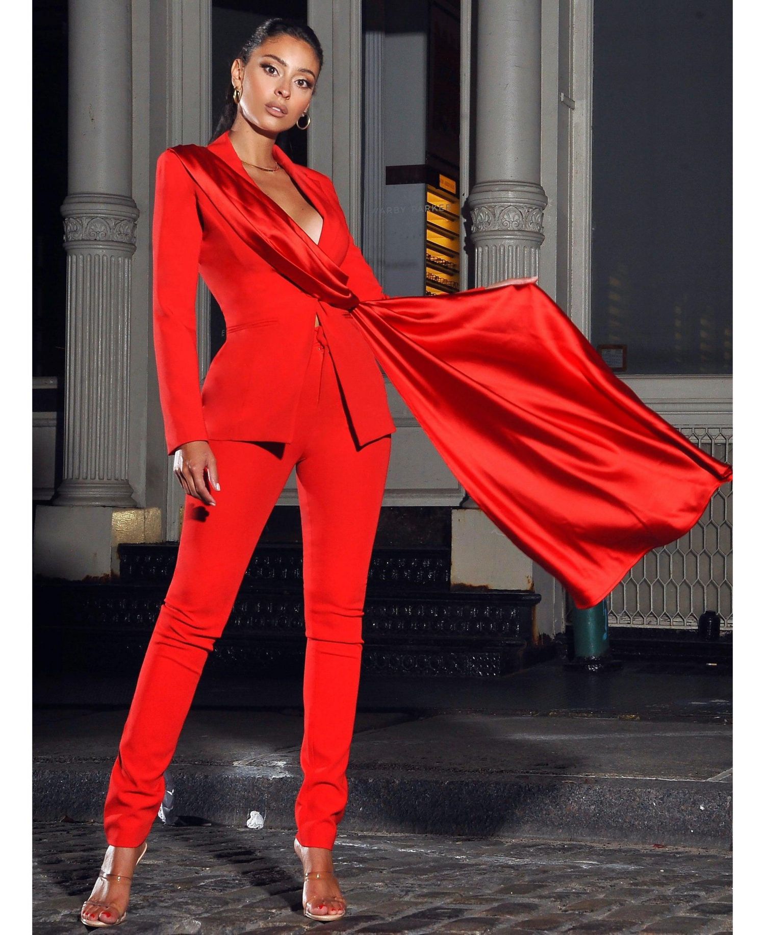 Women's Vayla Red Skinny Fit Crepe Trousers