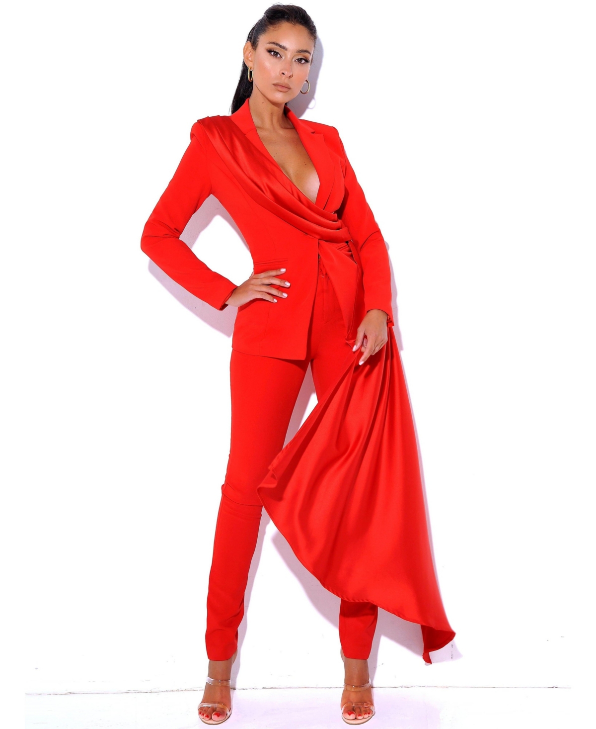 Women's Vayla Red Skinny Fit Crepe Trousers - Red