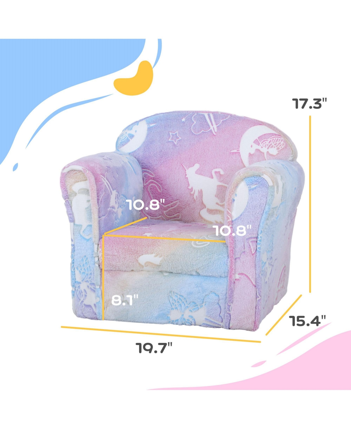 Cesicia Toddler Sofa with Glow in the Dark Fairy Design & Wooden Frame, Upholstered Baby Sofa for 18-36 Months