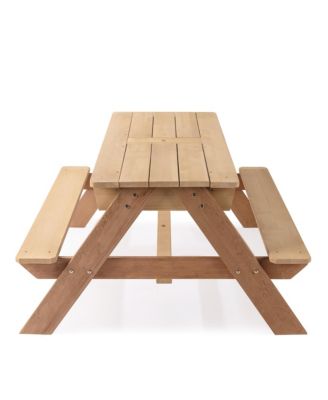 3-in-1 Kids Outdoor Wooden Picnic Table With Umbrella, Convertible Sand & Wate