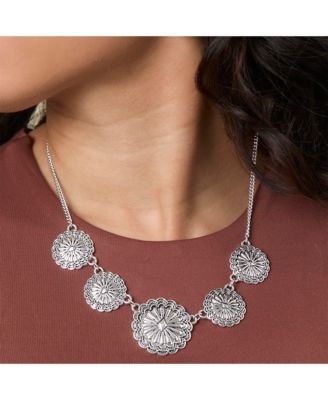 Statement Medallion Necklace in Antiqued Silver