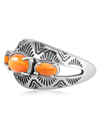 Sterling Spiny Oyster 3-Stone Oval Band Ring, Size 8