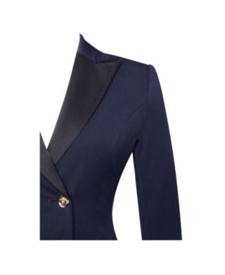 Women Nasia Navy Blue Double Breast Backless Blazer
