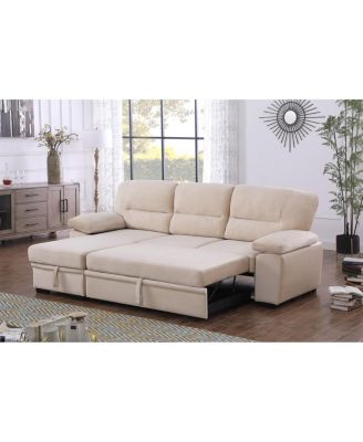 97.5"W Beige Velvet Fabric Reversible Sleeper Sectional Sofa Chaise