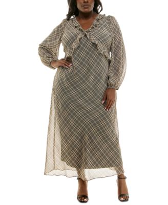 Plus Size Chiffon Ruffled V-Neck Maxi Dress
