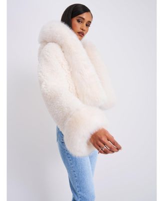 Women's Kali White Cropped Faux Fur Jacket With Hood