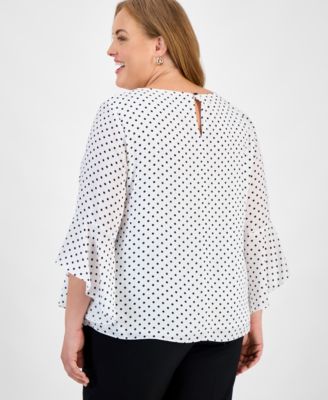 Plus Size Polka-Dot Ruffle-Sleeve Blouse