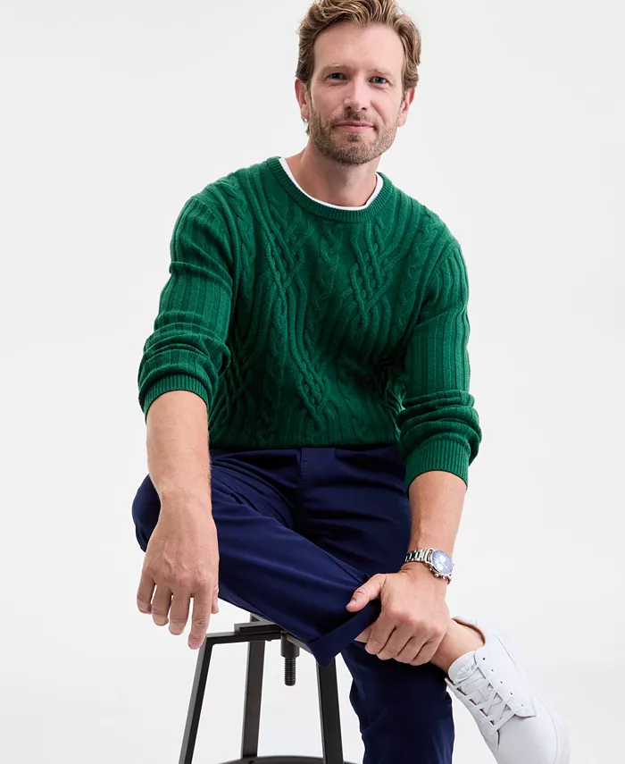 Men's Mixed Cable-Knit Crewneck Sweater - thumbnail 2