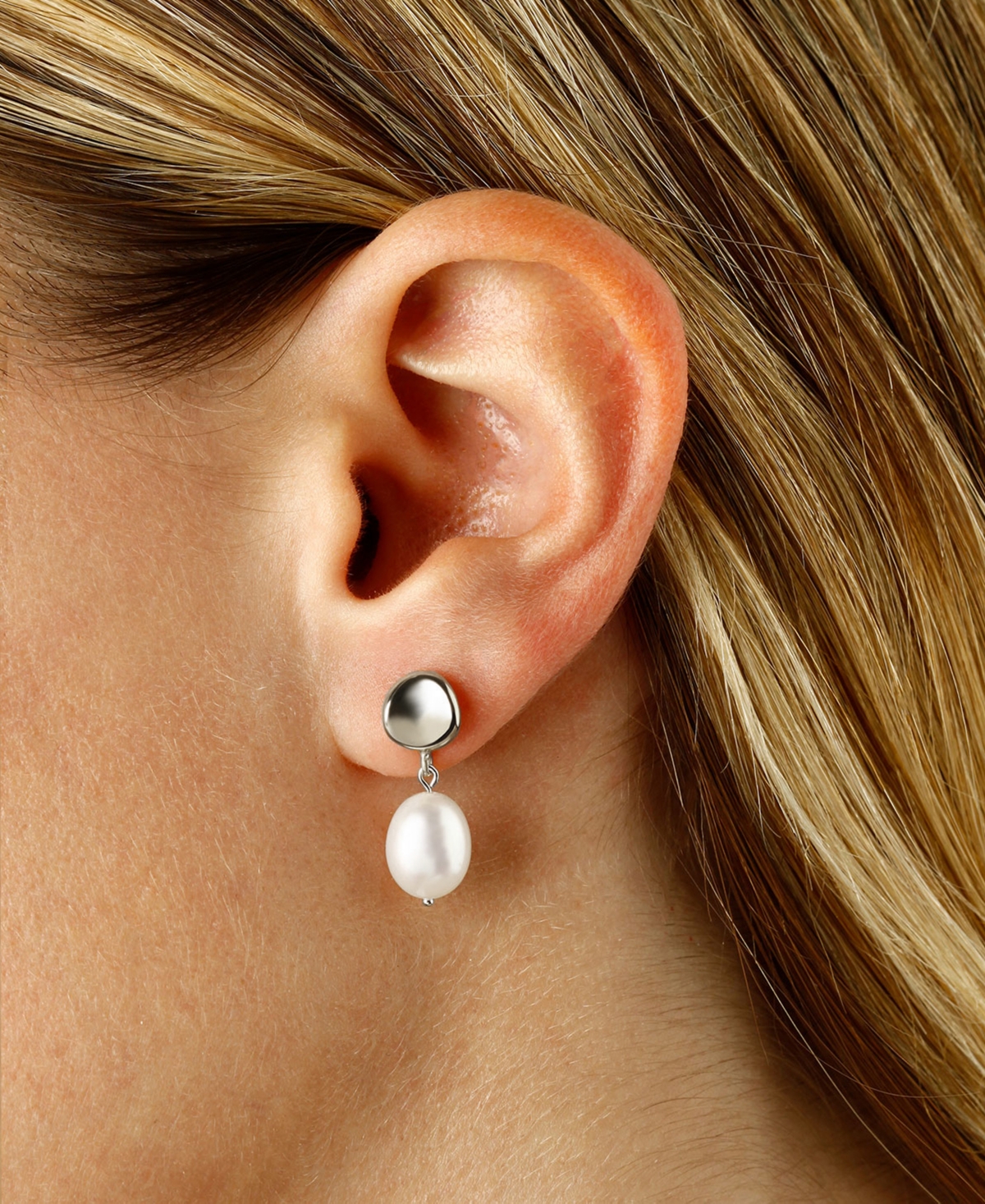 Macy's Cultured Freshwater Pearl Oval Drop Earrings (8 X 10mm) In 14k Gold In Metallic