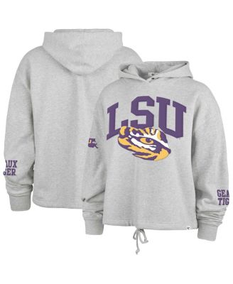 '47 Brand - Women's Heather Gray LSU Tigers High Hopes Long Sleeve Cropped Hoodie