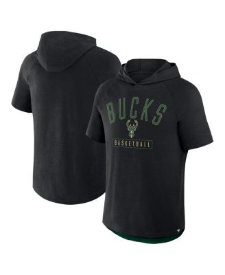 Fanatics - Men's Black Milwaukee Bucks Pass Legend Raglan Hoodie T-Shirt