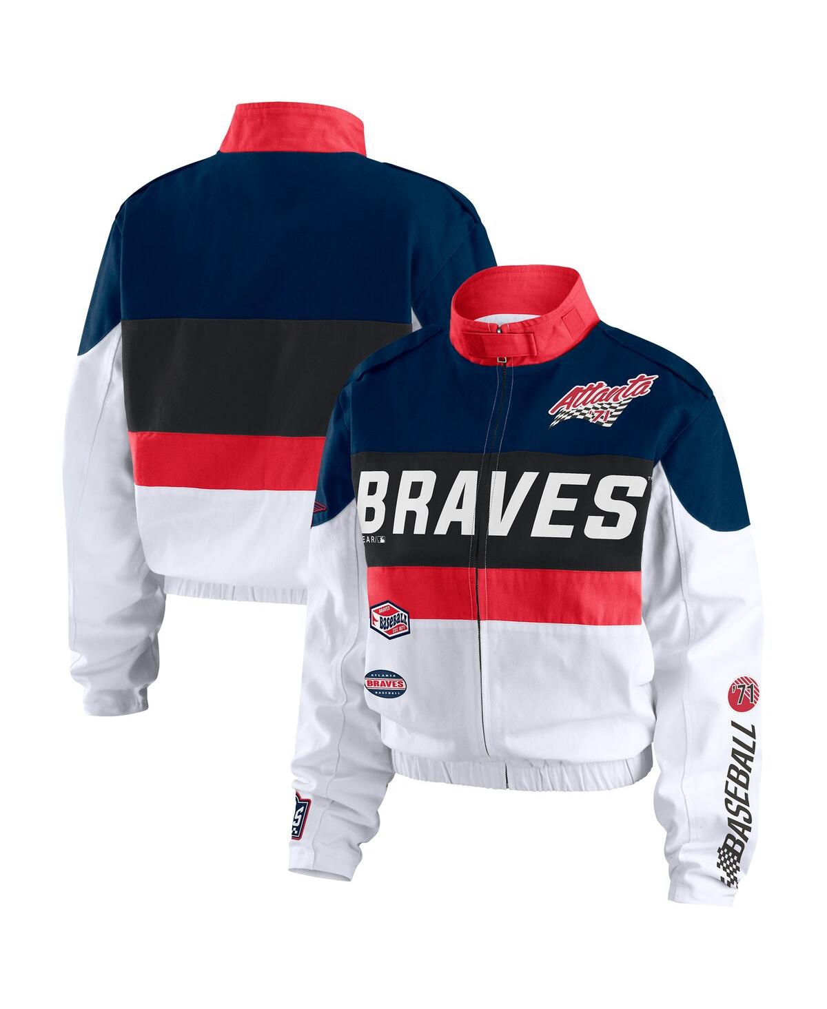 Women's Navy/White Atlanta Braves Racing Full-Zip Jacket - Navy, White