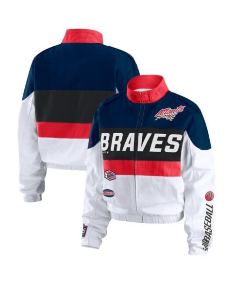 Женские куртки WEAR by Erin Andrews Women's Navy/White Atlanta Braves Racing Full-Zip Jacket