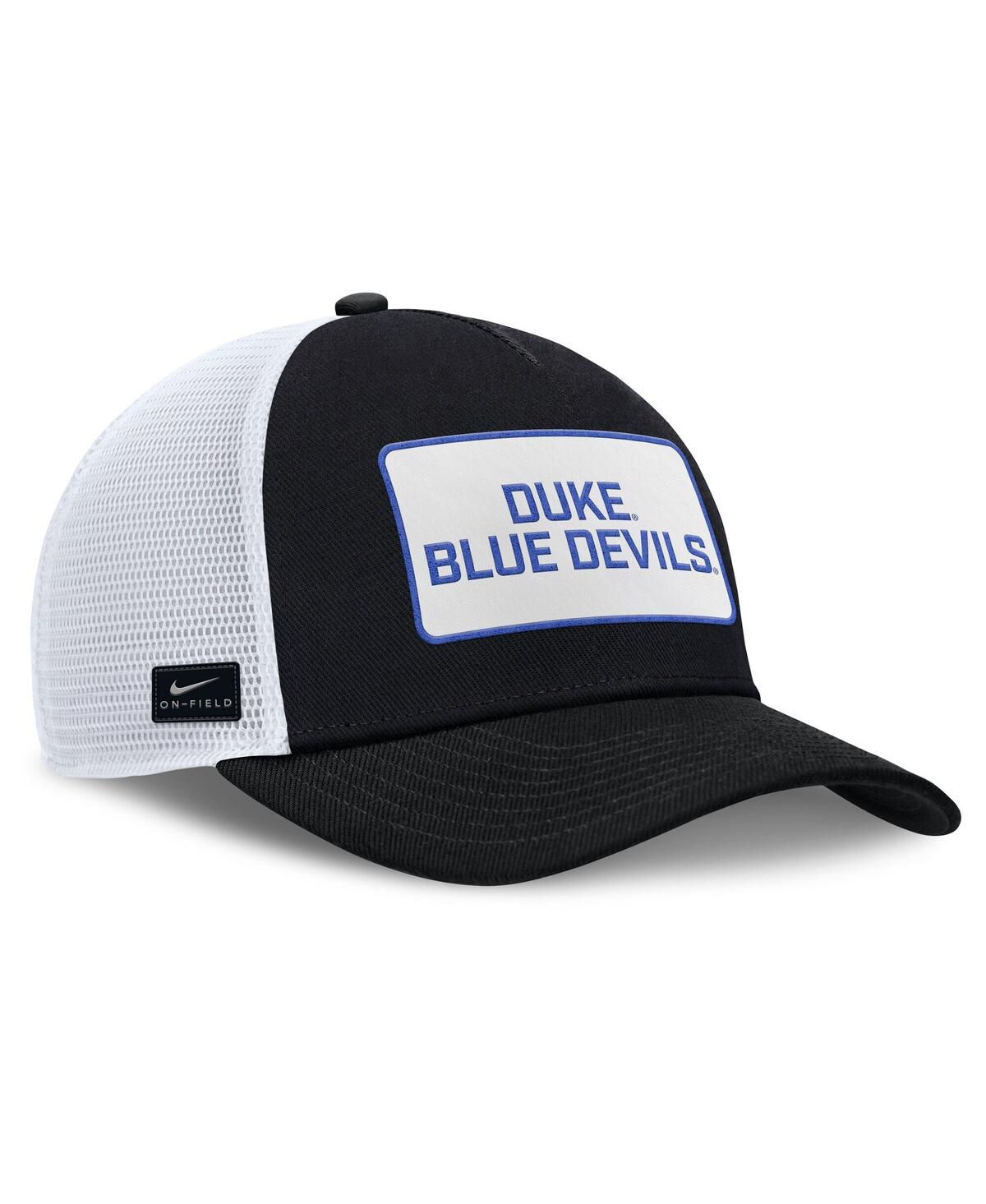 Nike Men's Black/white Duke Blue Devils 2025 On-field Rise Patch Trucker Adjustable Hat In Black