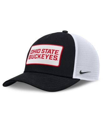 Nike - Men's Black/White Ohio State Buckeyes 2025 On-Field Rise Patch Trucker Adjustable Hat
