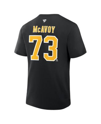 Men's Charlie McAvoy Black Boston Bruins Authentic Stack Name Number T-Shirt
