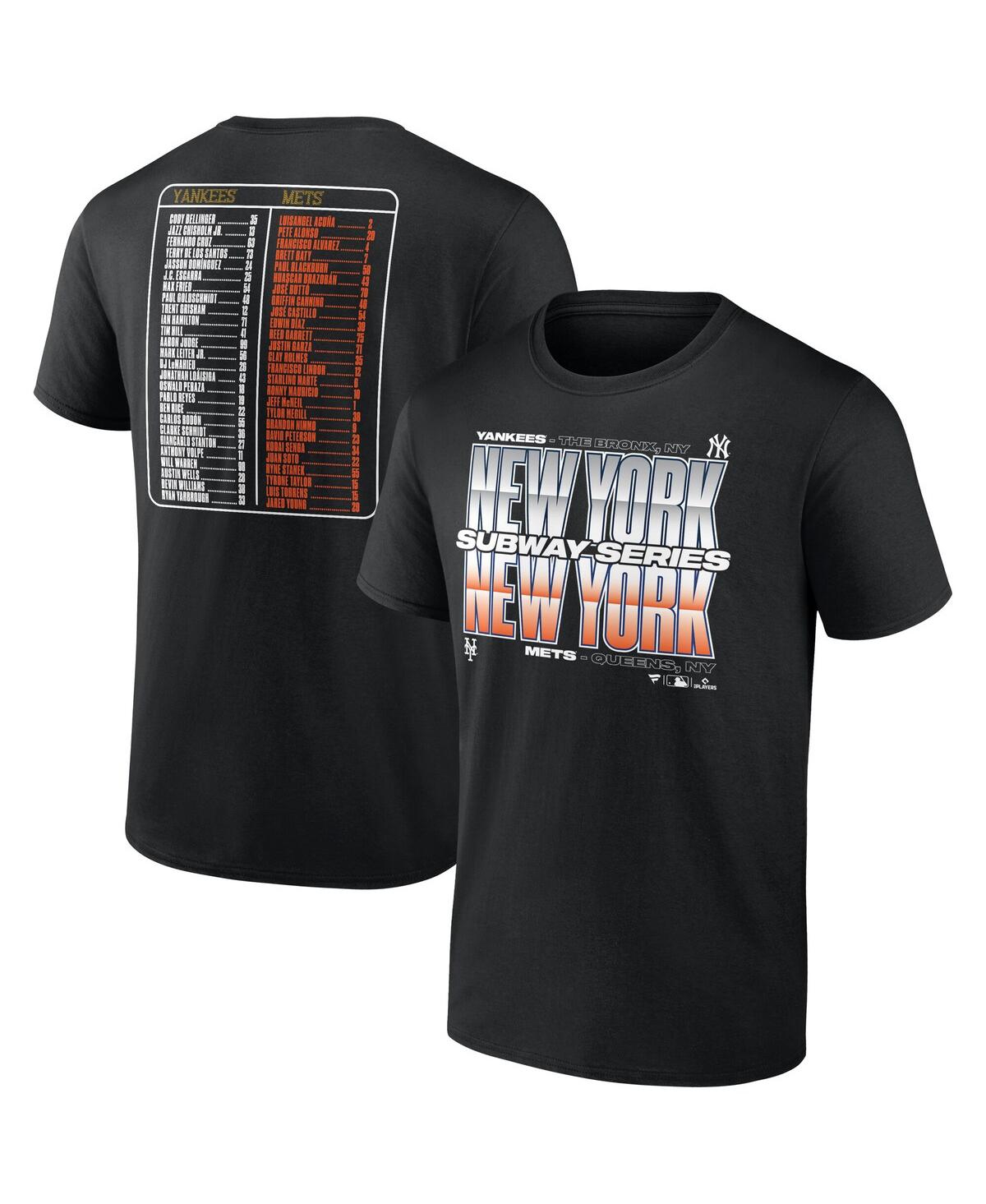 Men's Black New York Yankees vs. New York Mets 2025 Subway Series Roster T-Shirt - Black