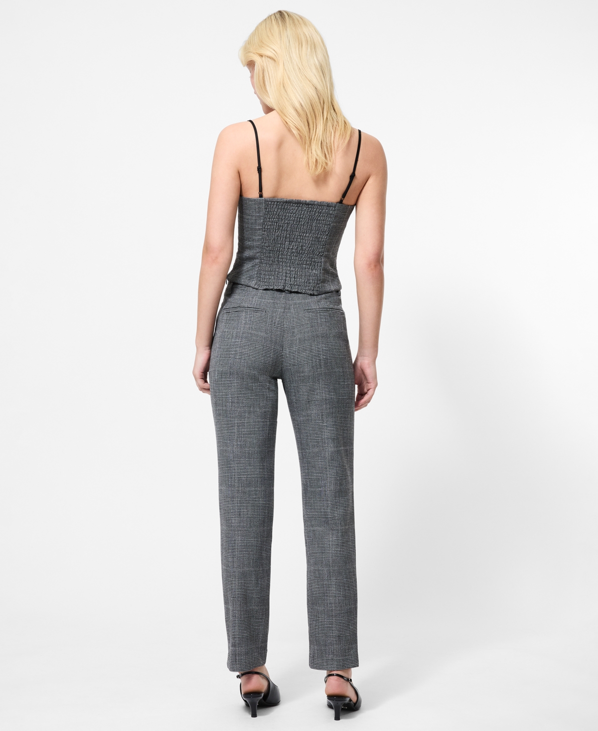 French Connection Owen Plaid Suiting Strappy Corset Top In Black