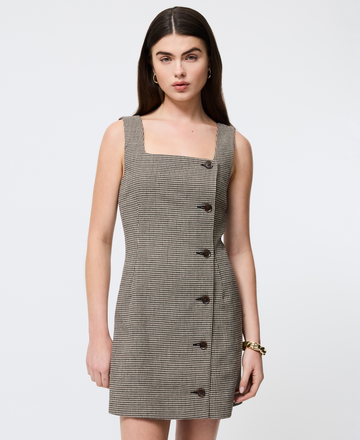 French Connection Houndstooth Mini Dress In Green