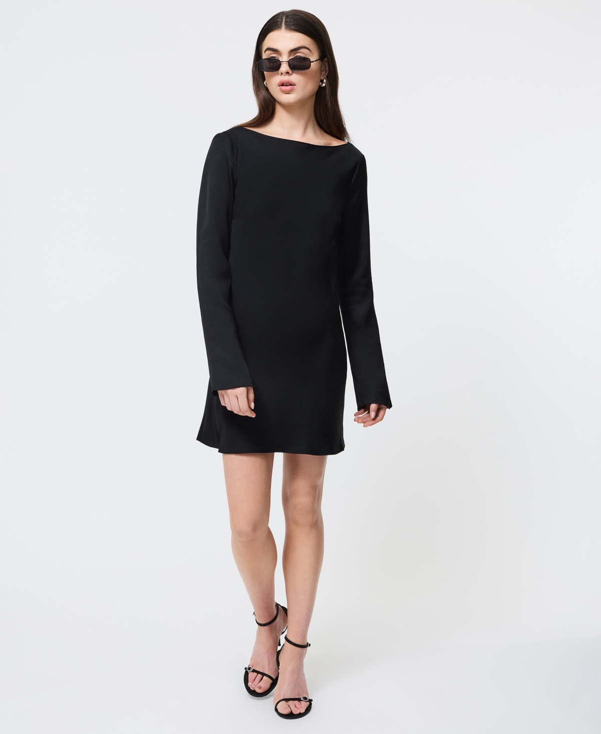 French Connection Women's Ennis Satin Long Sleeve Mini Dress In Black