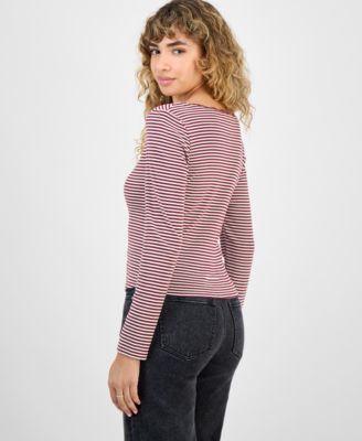 Juniors' Lace-Trim Gathered-Bust Top