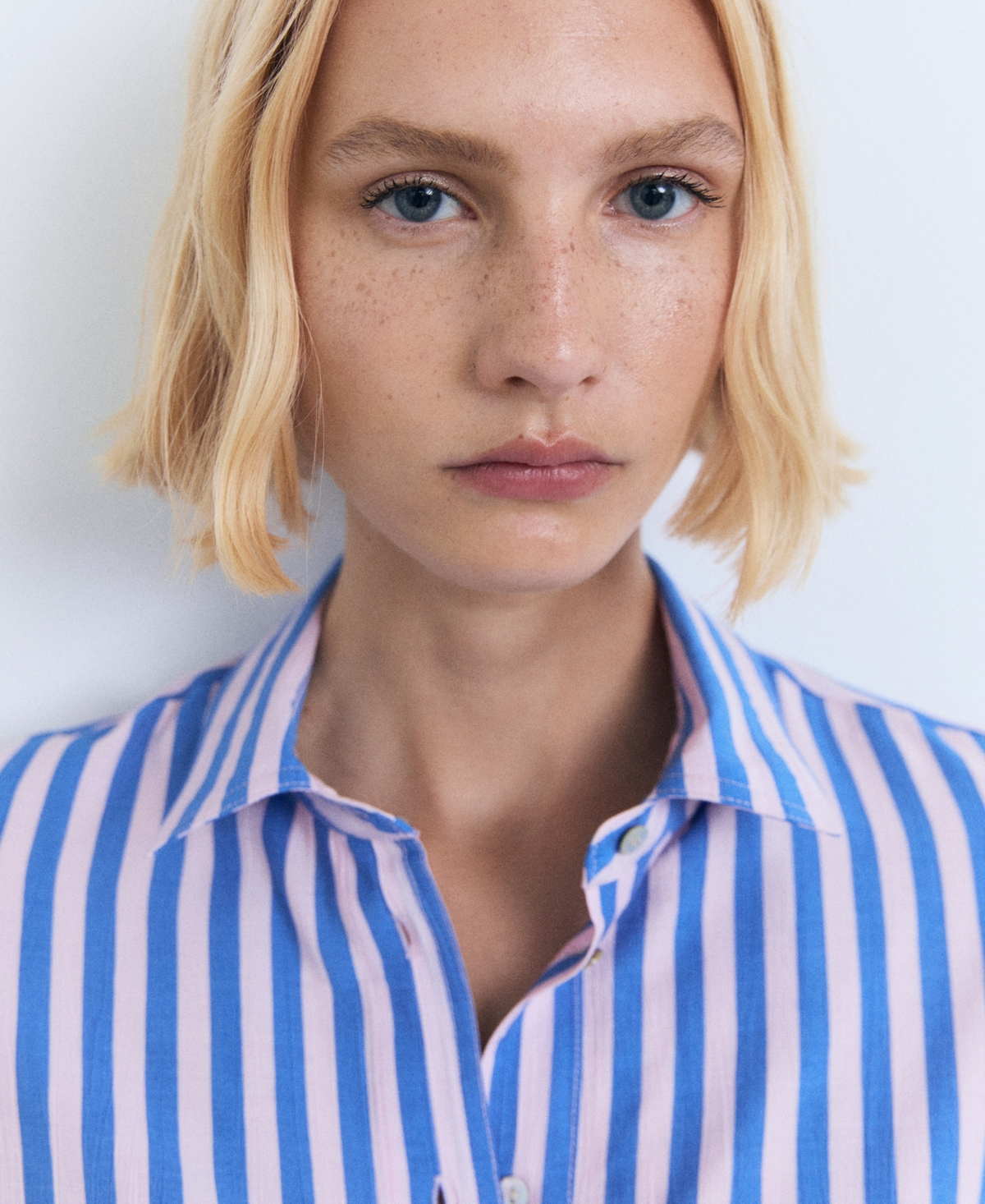 Mango Stripe Short Sleeve Button-up Shirt In Blue