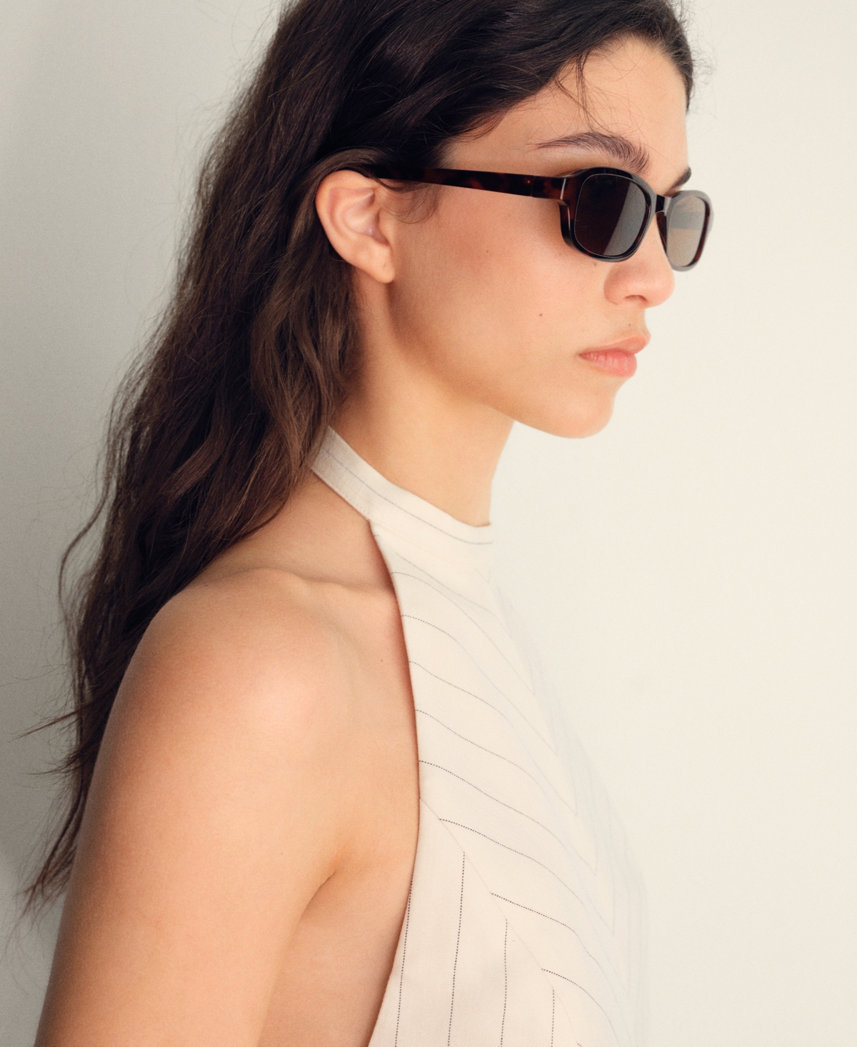 Mango Stripe Crop Halter Top In Neutral