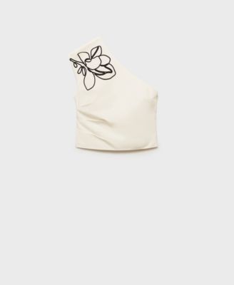 Women's Asymmetrical Embroidered Floral Top