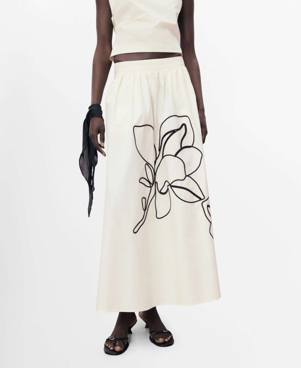 Mango Women's Embroidered Cotton Skirt In White