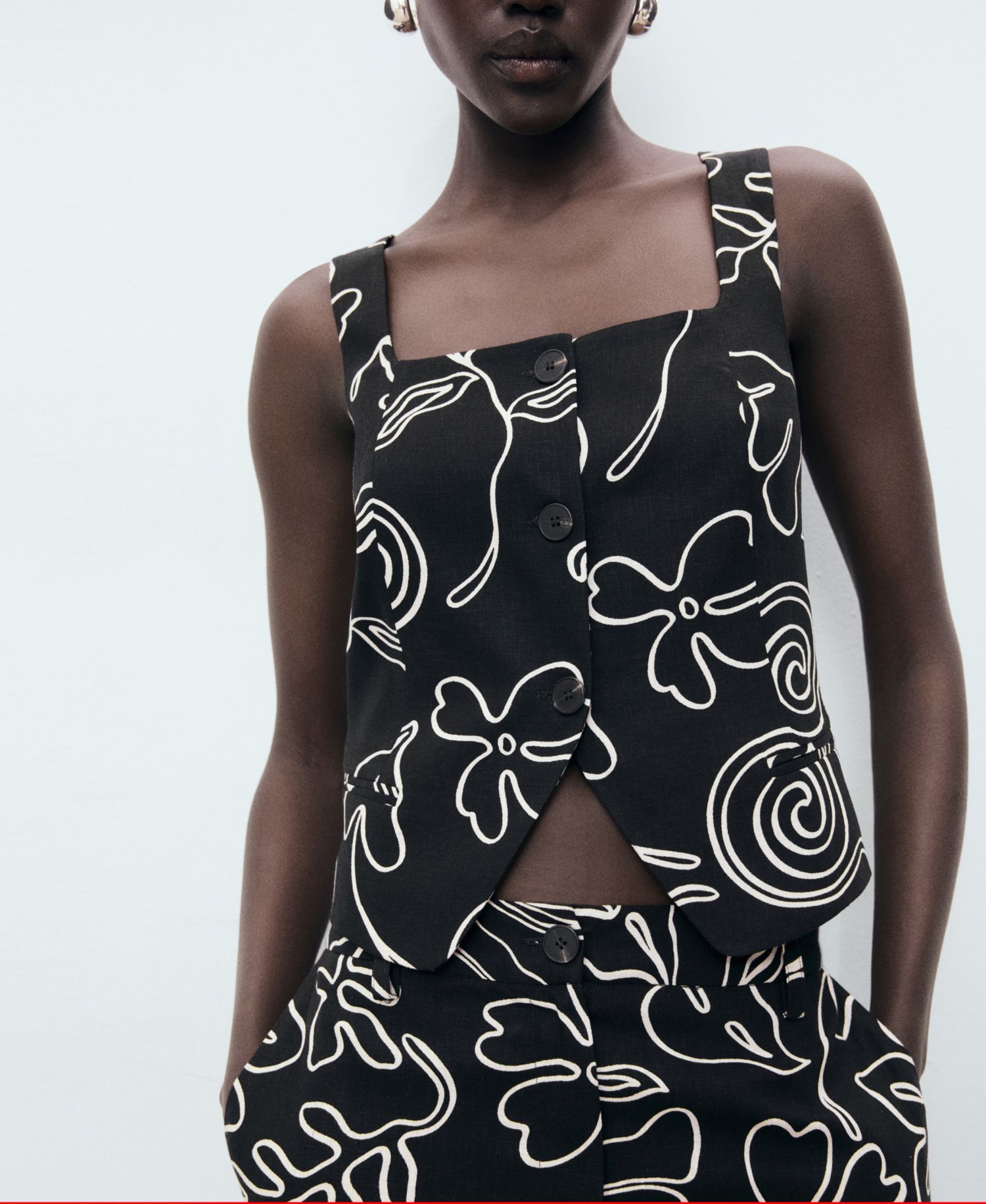 Women's Floral-Print Linen Suit Vest