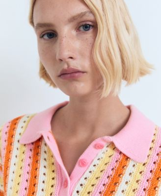 Women's Striped Openwork Knit Sweater