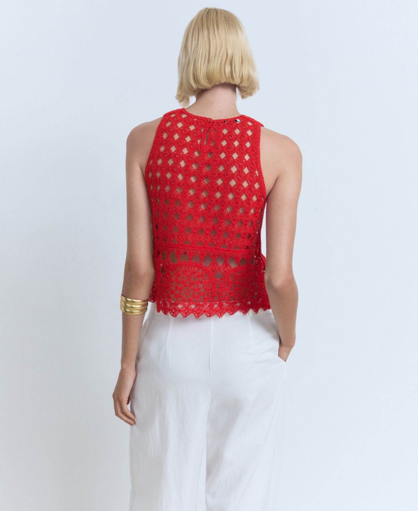 Женский топ Mango Crochet Knitted, цвет: Красный — фото 2