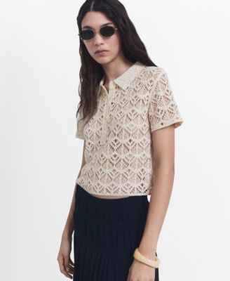 Women's Short-Sleeved Crochet Sweater