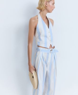 Women's Belt Striped Culotte Pants