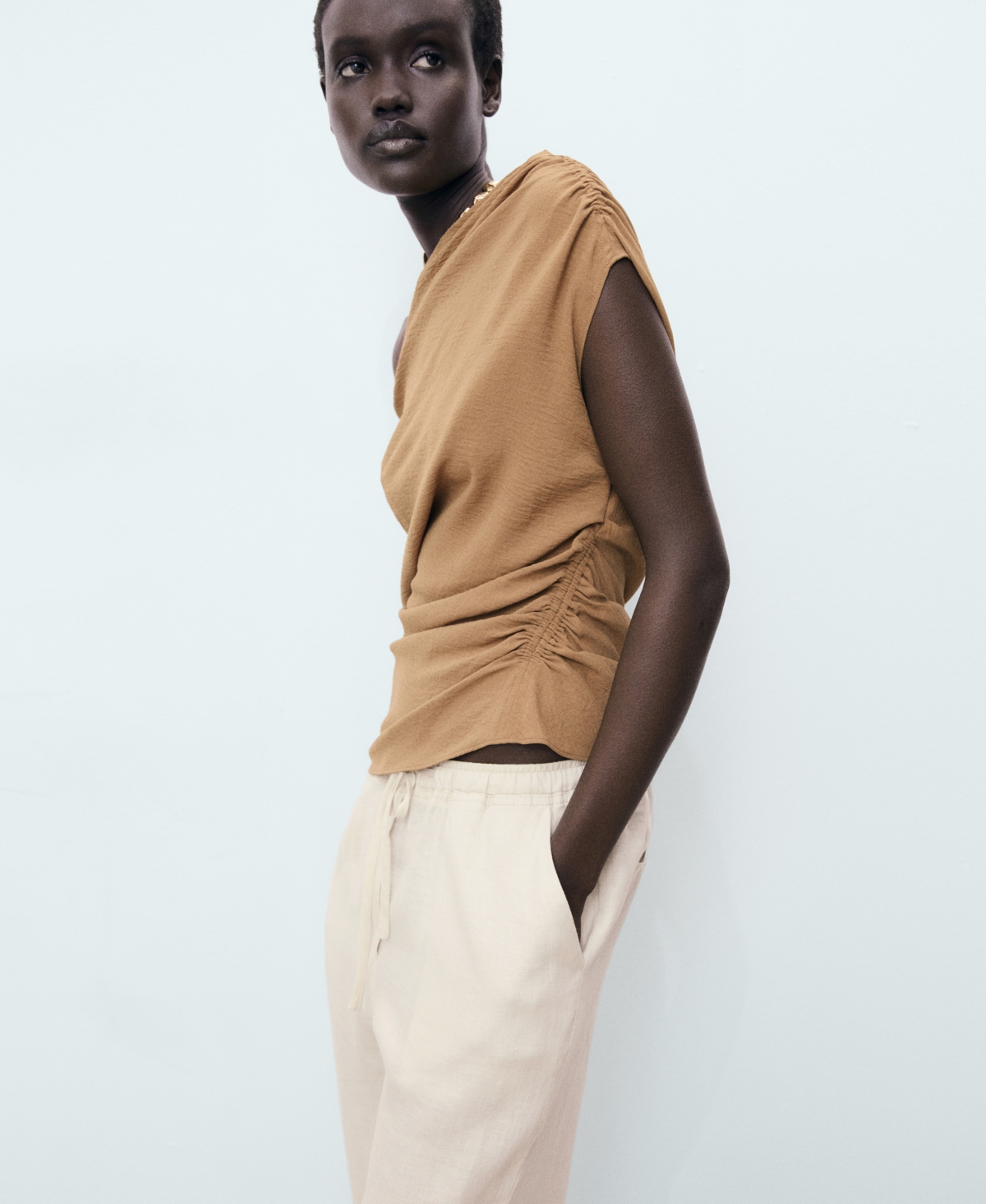 Mango Women's Drawstring Linen Pants In Gray