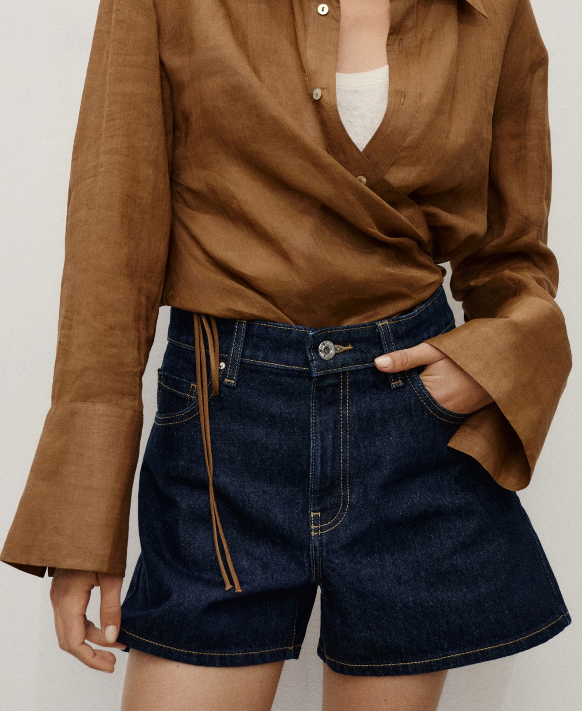 Mango High-waisted Straight-fit Denim Shorts Open Blue In Blue