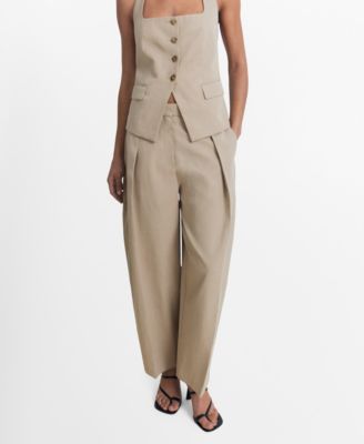 MANGO - Women's Linen-Blend Balloon Pants