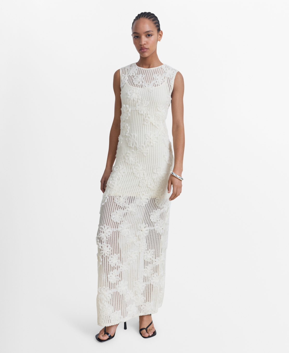 Mango Women's Floral Crochet Dress In Sand