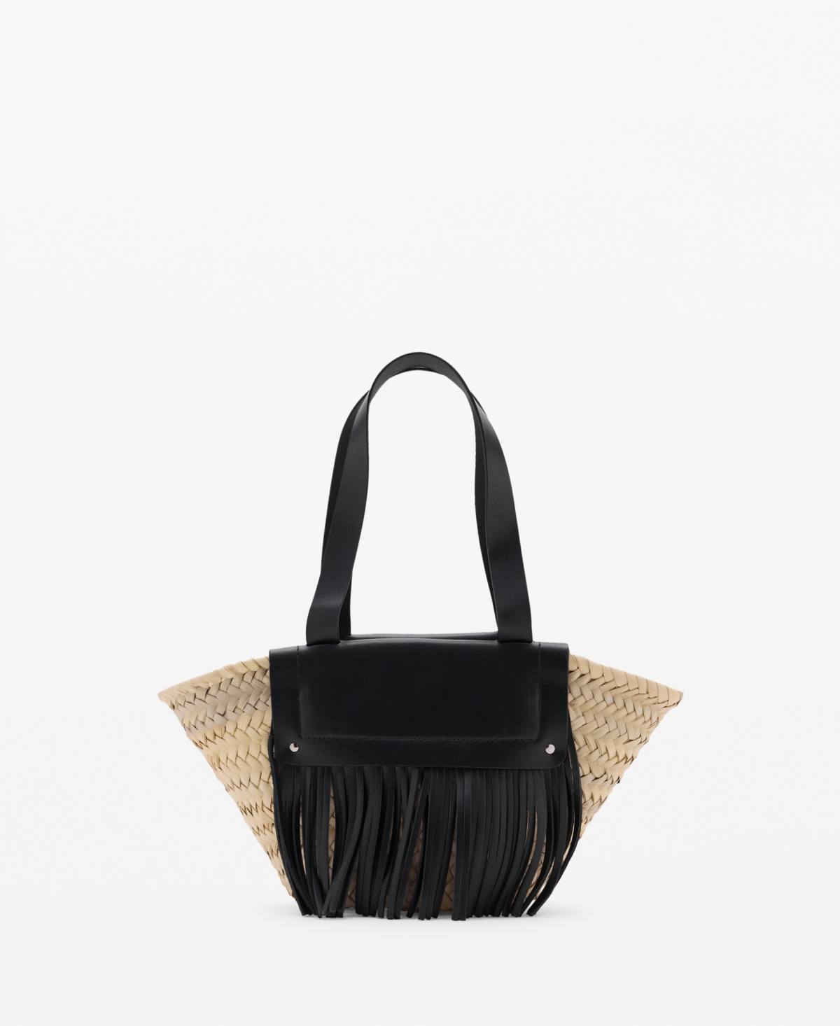 Women's Leather Fringes Natural Fiber Handbag - Black