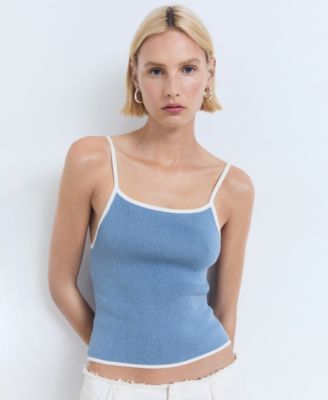 MANGO - Women's Contrasting Trim Knitted Top