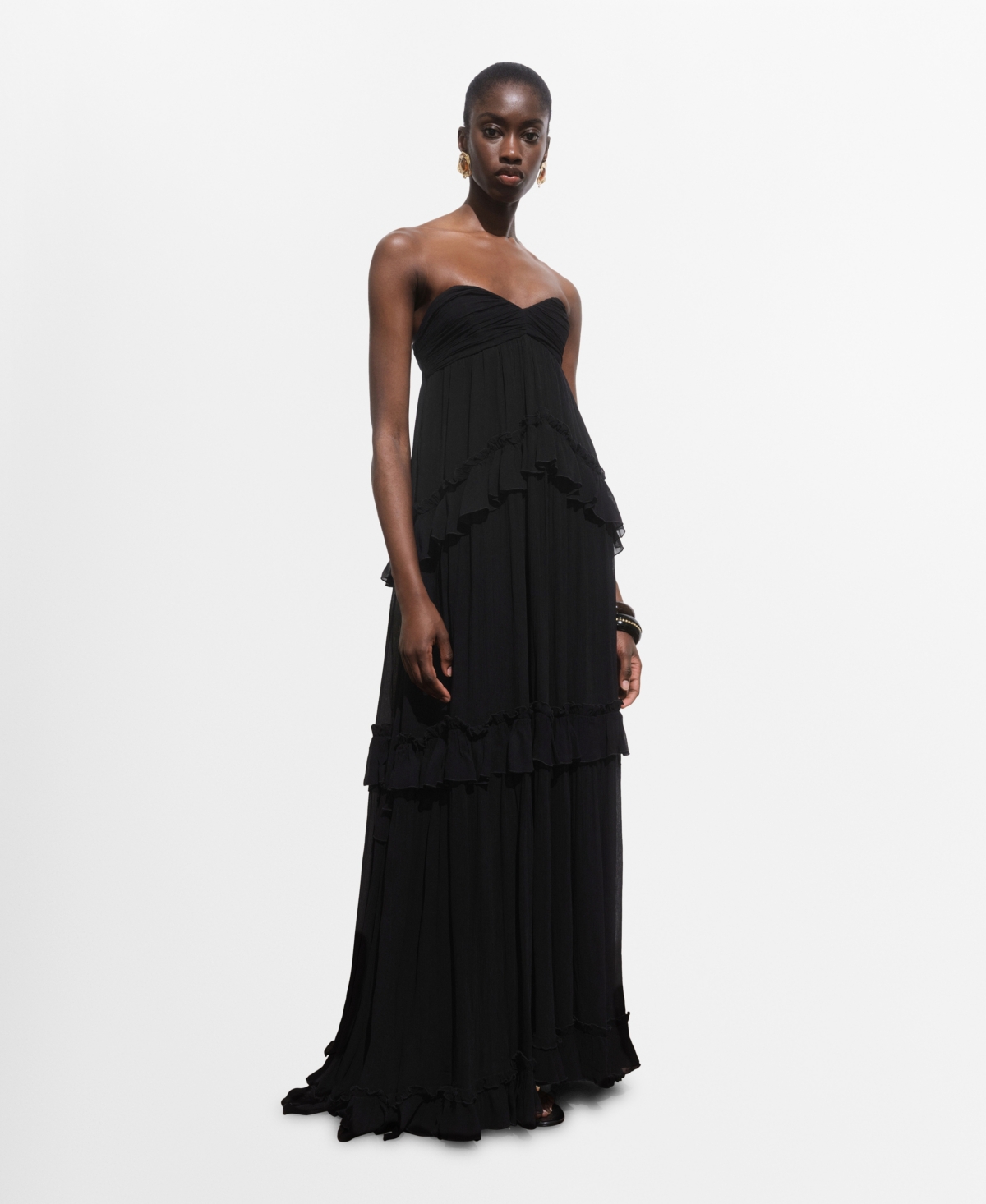 Mango Women's Maxi Strapless Ruffled Dress In Black
