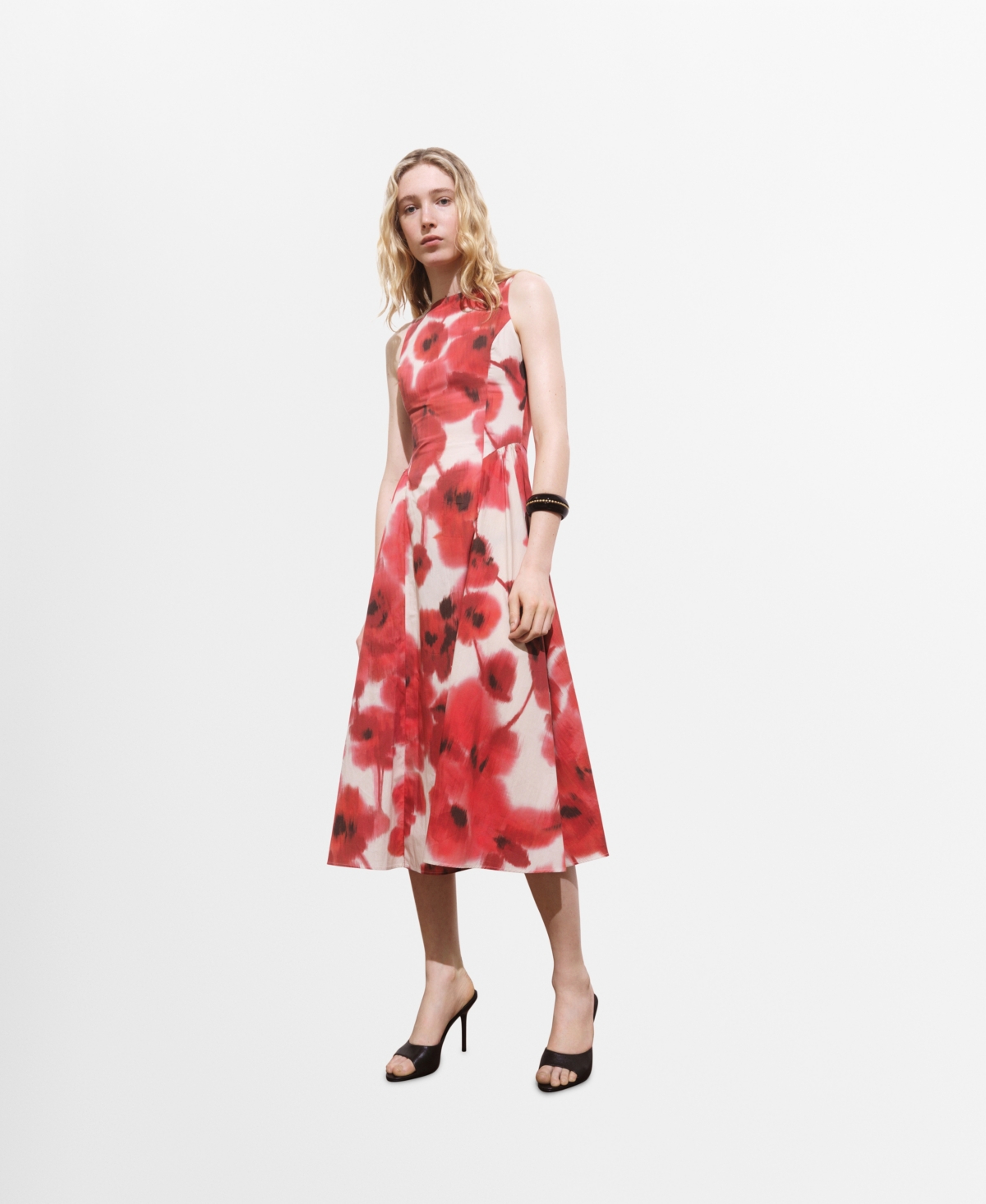 Mango Women's Floral-print Flared Dress In Sand
