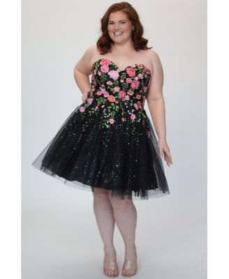 Women's Strapless Floral Embroidered Short Party Dress