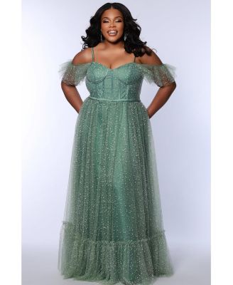 Women's V-Neckline Flutter Sleeve Slim A-line Gown