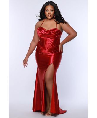 Women's Pleated Draped Sweetheart Neckline Slim Fitted Plus Size Gown