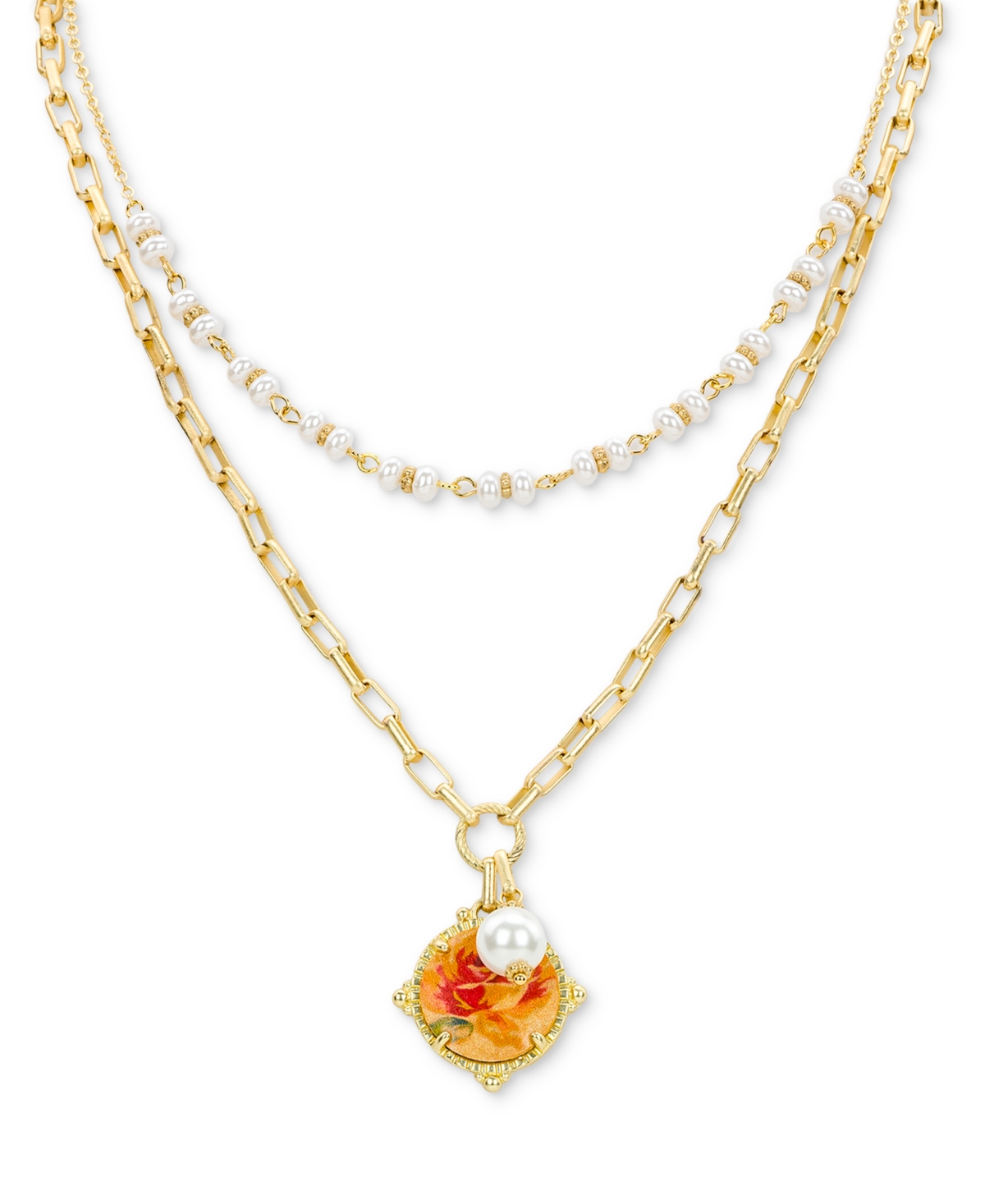 Patricia Nash Beaded Gold-tone Double Strand Necklace, 18" + 3" Extender In Gray