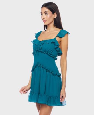 Juniors' Flutter-Strap Chiffon Tiered A-Line Mini Dress